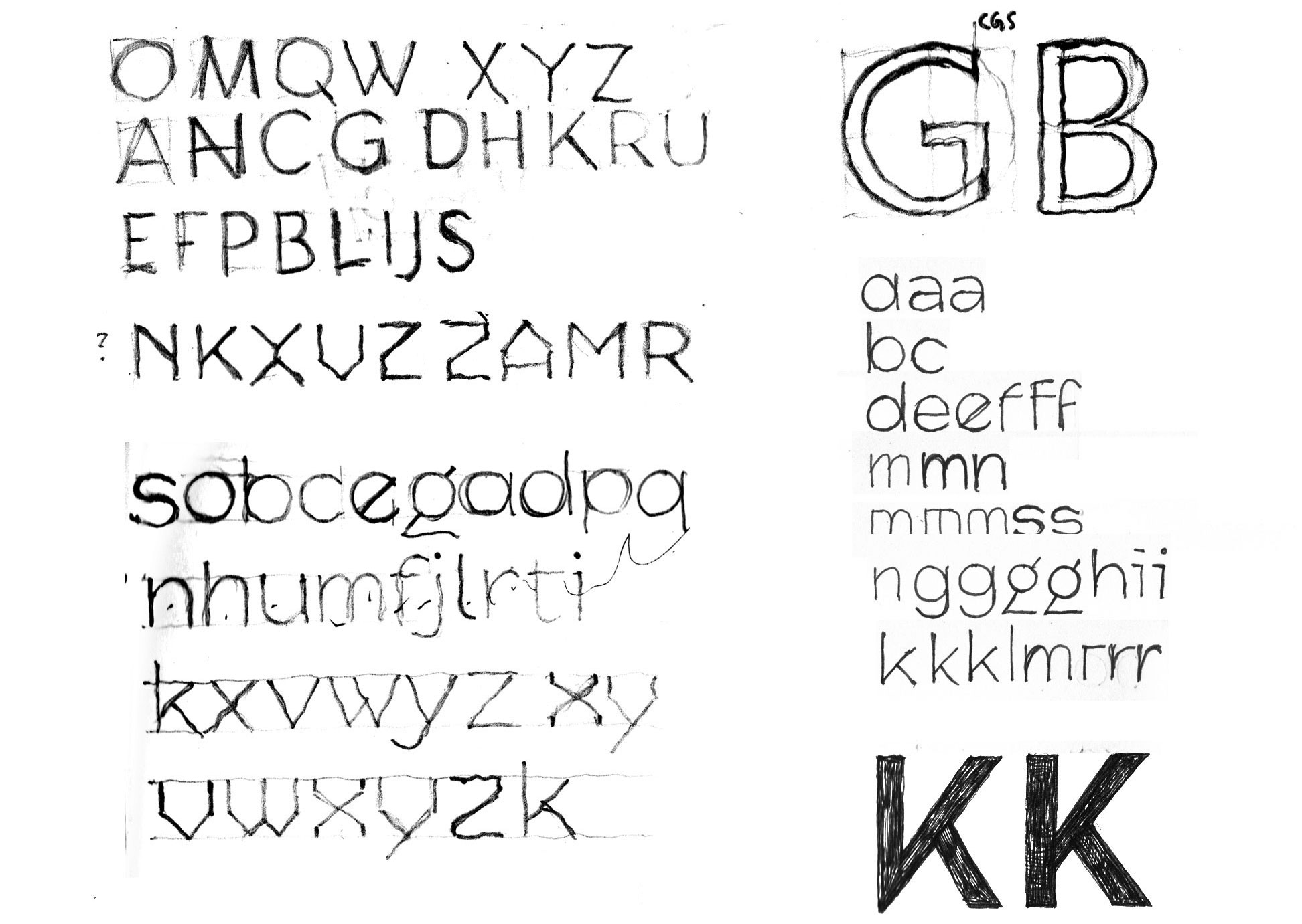 Manual sketches of letters