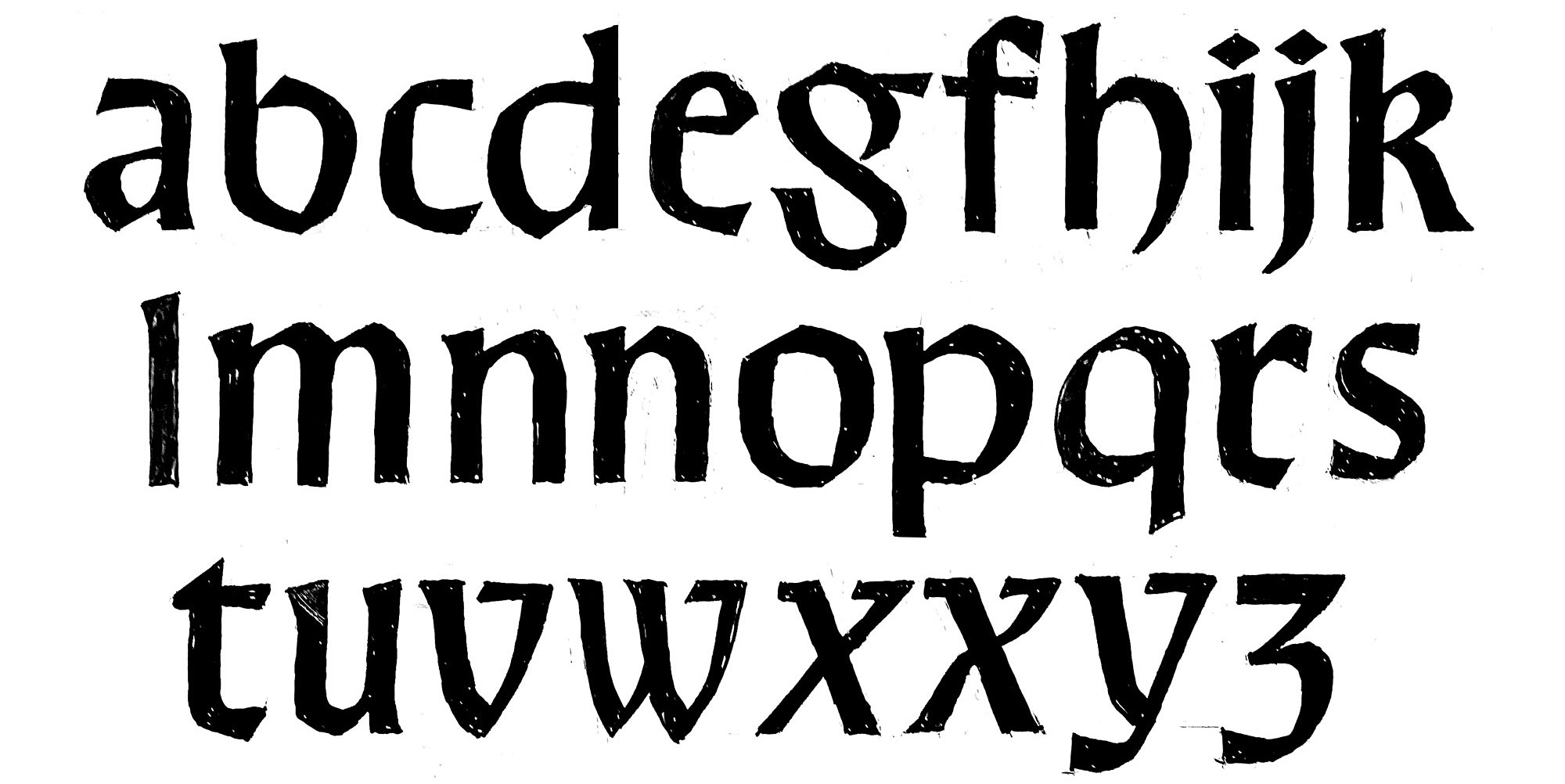 Manual type sketches of the letters a to z